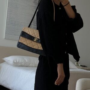 Two Tone Beige Black Lambskin Chanel by Karl Lagerfeld from the 1990s